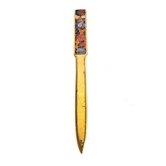Vintage Flower Stained Glass Design Handle Gold Color Letter Opener - Picture 1 of 4